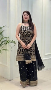 Stunning Faux Georgette Plazzo Set - Heavy Sequence for Festive Wear