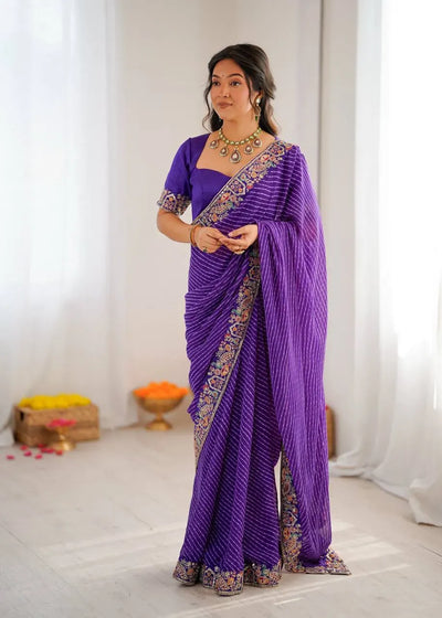 Stunning Faux Georgette Saree - Sequin Embroidery & Bandhani Print