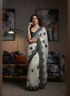 Stunning Fendy Chiffon Saree - Embroidered Cutwork Border for Weddings