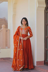 Stunning Fendy Fabric Gown - Multi-Embroidered Dupatta for Women's Party Wear
