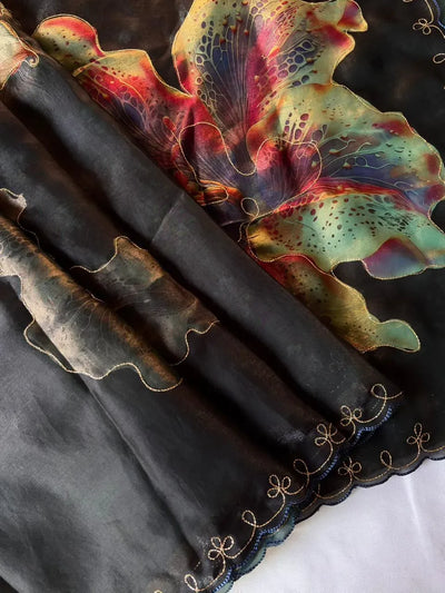 Stunning Fendy Satin Saree - Handwork Embroidery for Wedding & Festive Wear