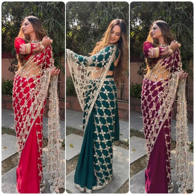 Stunning Fendy Silk Designer Saree - Real Mirror Work for Festive Occasions
