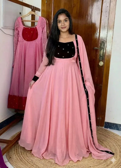 Stunning Fendy Silk Gown - Heavy Flair & Velvet Work for Women