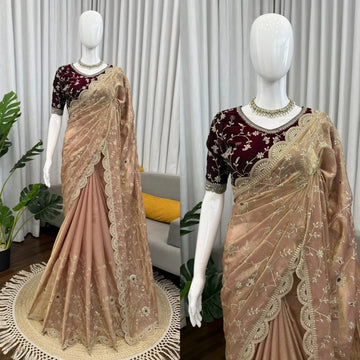 Stunning Fendy Silk Saree - Intricate Thread & Sequin Work for Women