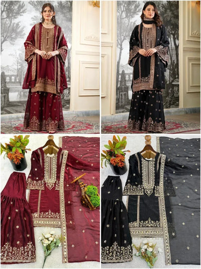 Stunning Fendy Silk Sharara Set - Heavy Embroidery for Festive Wear