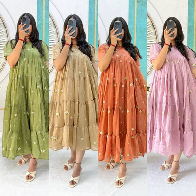 Stunning Floral Chanderi Midi Gown - Elegant Summer Party Wear for Women