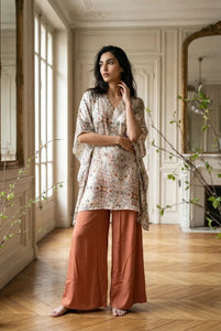 Premium Rust Floral Digital Print Modal Satin Sharara Set for Festive Indo-Western Wear