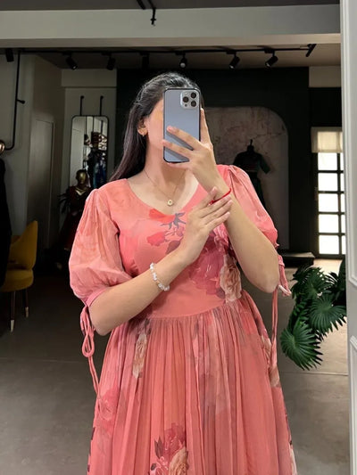 Stunning Floral Georgette Frock - Ethnic Summer Party Wear for Women