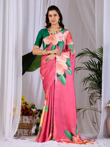 Stunning Floral Georgette Saree with Matching Blouse - Elegant Festive Wear for Women
