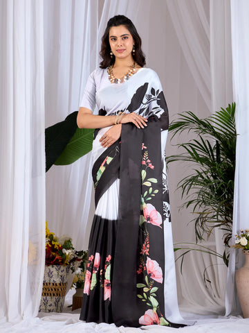 Stunning Floral Printed Saree - Soft Satin Georgette for Women
