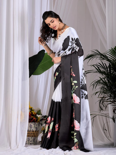 Stunning Floral Printed Saree - Soft Satin Georgette for Women