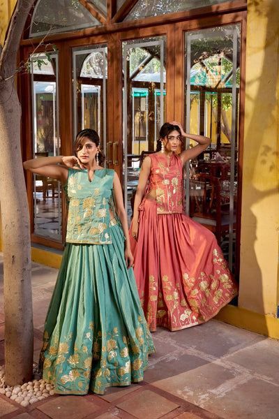 Stunning Foil Work Lehenga - Stitched Festive Ensemble for Women