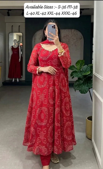 Stunning Georgette Anarkali Gown - Elegant Bandhani Palazzo Suit for Festive Wear