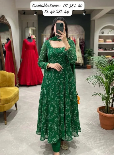 Stunning Georgette Anarkali Gown - Elegant Bandhani Palazzo Suit for Festive Wear