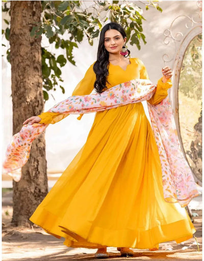 Stunning Georgette Anarkali Gown with Floral Dupatta for Women