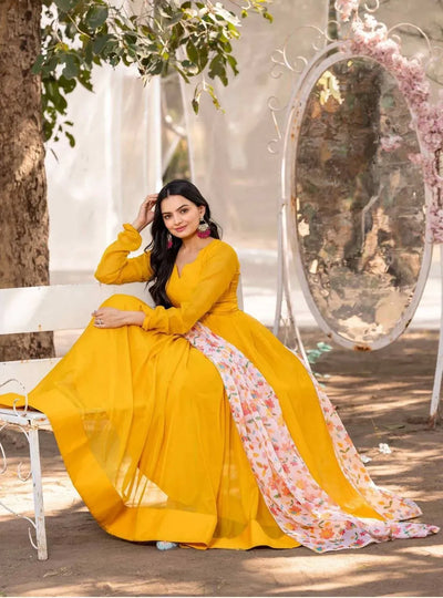Stunning Georgette Anarkali Gown with Floral Dupatta for Women