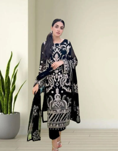 Stunning Georgette Embroidered Kurta Set - Elegant Festive Wear with Dupatta