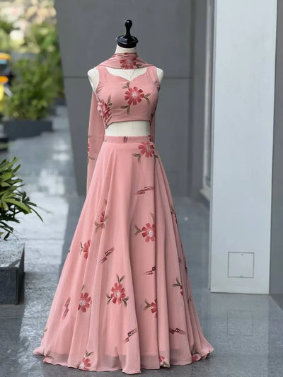 Stunning Georgette Handpainted Lehenga Choli Set with 8m Flair