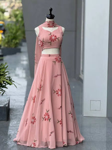 Stunning Georgette Handpainted Lehenga Choli Set with 8m Flair