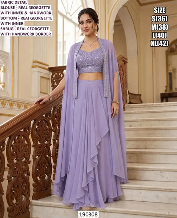 Stunning Georgette Handwork Lehenga with Shrug - Festive Wear for Women