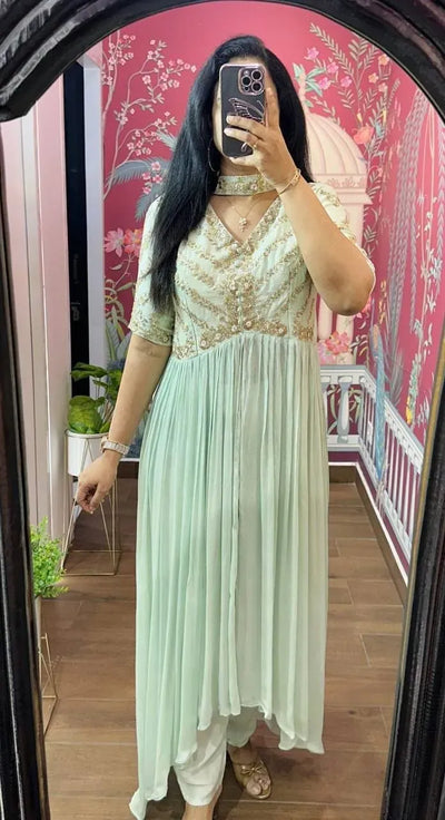 Stunning Georgette High-Low Anarkali Suit Set - Elegant Festive Wear