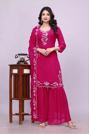 Stunning Georgette Kurti & Sarara Set - Heavy Sequence Embroidery for Women