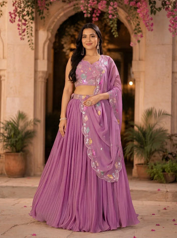 Stunning Georgette Lehenga Choli - Crease Work Design for Festive Wear