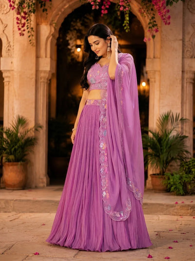 Stunning Georgette Lehenga Choli - Crease Work Design for Festive Wear