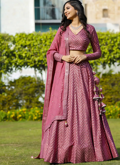 Stunning Georgette Lehenga Choli - Heavy 9mm Sequins & Cancan Flair Festive Wear