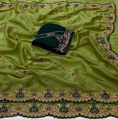 Stunning Georgette Multi Embroidery Saree with Contrast Blouse | Festive Wear
