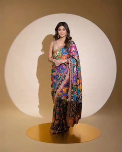 Stunning Georgette Patola Print Saree with Swarovski Work - Elegant Festive Wear for Women