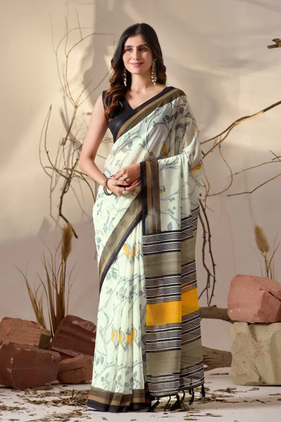 Stunning Georgette Saree - Bird Motifs & Striped Pallu for Festive & Party Wear