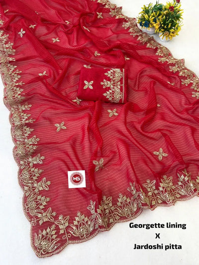 Stunning Georgette Saree - Designer Festive Wear with Heavy Pittawork for Women