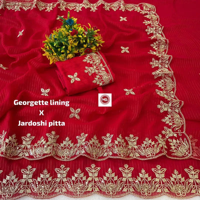 Stunning Georgette Saree - Designer Festive Wear with Heavy Pittawork for Women