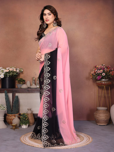 Stunning Georgette Saree - Embroidered Ombre Design for Festive Occasions