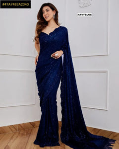 Premium Georgette Sequin Saree with Heavy Cutwork Border for Festive and Wedding Wear