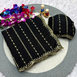 Stunning Georgette Sequence Saree - Embroidered C Pallu for Party Wear