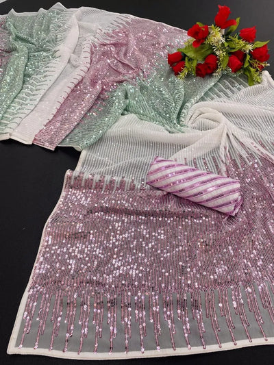 Stunning Georgette Sequence Saree - Heavy Embroidery Work for Festive Celebrations