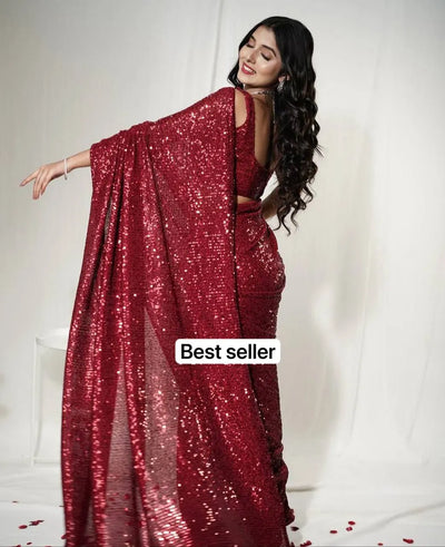 Stunning Georgette Sequin Saree - Dazzling Party Wear for Women