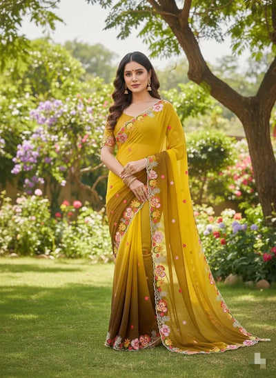 Stunning Georgette Sequin Saree - Multicolour Thread Work for Festive & Party Wear