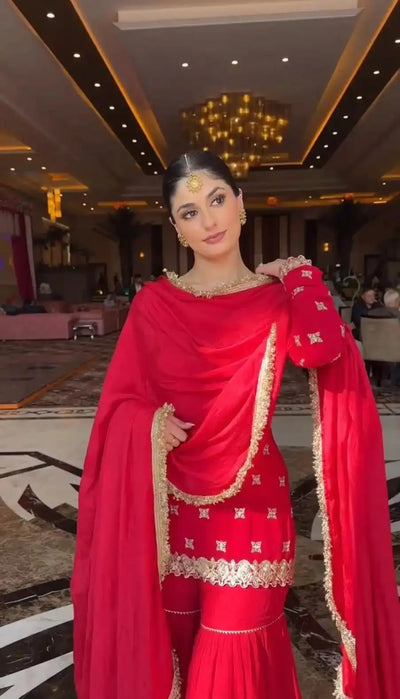 Stunning Georgette Sharara Salwar Suit - Elegant Sequins Festive Wear for Women