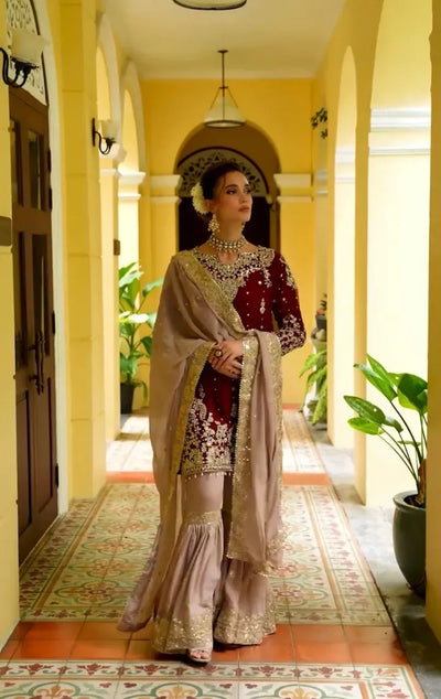Stunning Georgette Sharara Suit - Heavy Embroidery Party Wear
