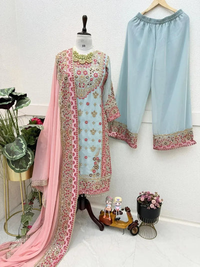 Stunning Georgette Sharara Suit Set - Heavy Sequence Embroidery for Women's Festive Wear