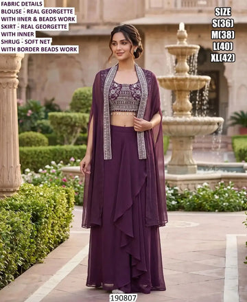 Stunning Georgette Skirt Shrug Set - Festive Wear for Women