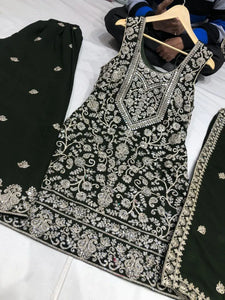 Stunning Georgette Straight Shirt Plazo Suit - Heavy Embroidery for Festive & Party Wear