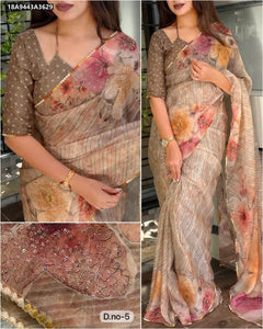 Premium Glass Organza Saree with Floral Digital Print and Sequin Pitha Work