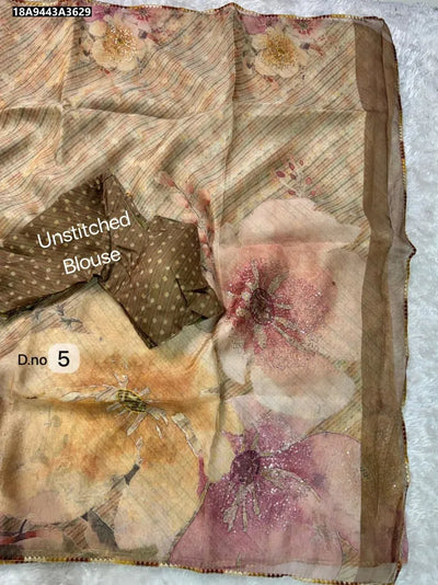 Stunning Glass Organza Saree - Digital Print & Sequin Work for Women