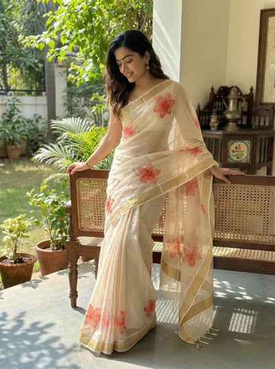 Stunning Gold Banarasi Tissue Saree - Zari Work for Festive Wear