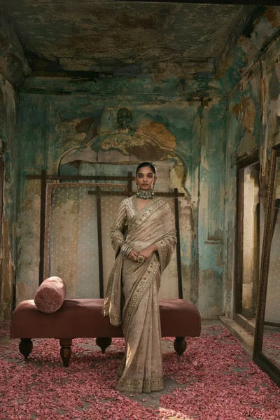 Stunning Gold Crush Saree - Radiant Sequin & Coding Work for Women