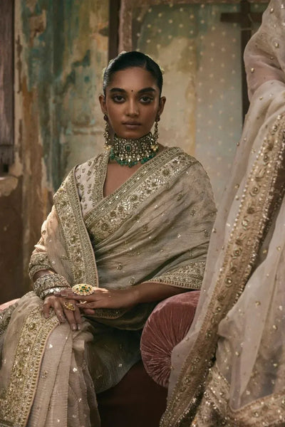 Stunning Gold Crush Saree - Radiant Sequin & Coding Work for Women